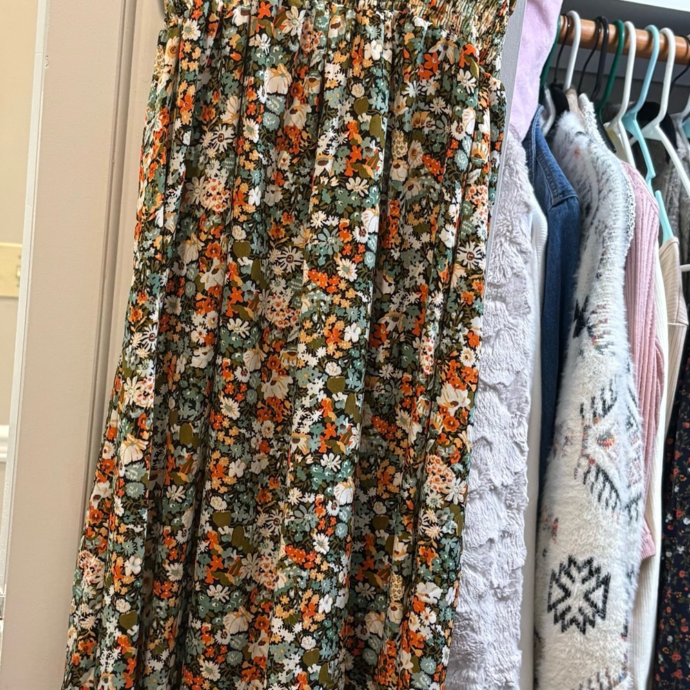 SHEIN Floral Maxi Dress in Green and Orange